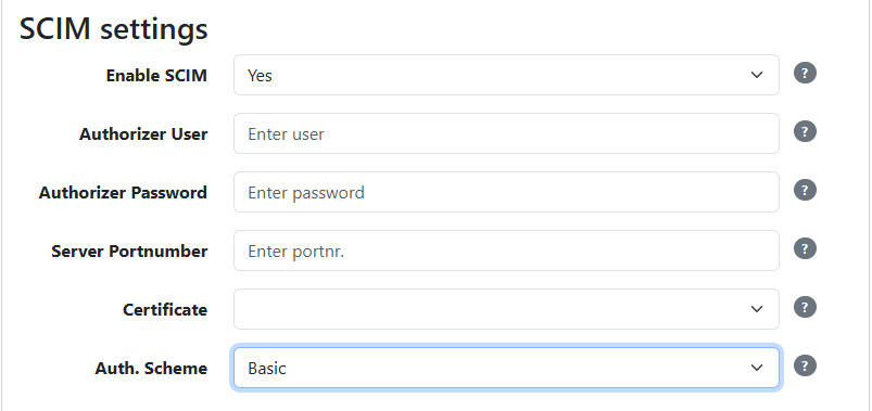 The SCIM settings section of the Configure Rules Service page